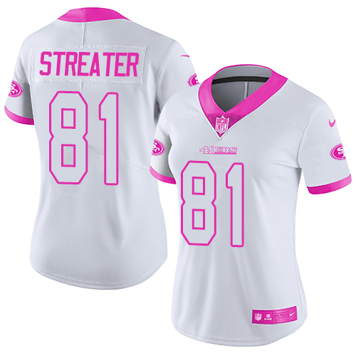Women's Limited Rod Streater Nike Jersey White/Pink - #81 Rush Fashion NFL San Francisco 49ers